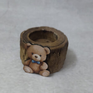 Μπομπονιέρα Κεραμικός κορμός ρεσώ με ξύλινη εκτύπωση αρκουδακι