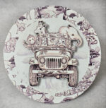 Διακόσμηση βαλίτσας με τρισδιάστατη (3D) ξύλινη εκτύπωση Jeep Safari Toile de Jouy Καφέ