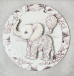 Διακόσμηση βαλίτσας με τρισδιάστατη (3D) ξύλινη εκτύπωση ελέφαντα Toile de Jouy Καφέ