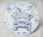 Διακόσμηση βαλίτσας με τρισδιάστατη (3D) ξύλινη εκτύπωση Jeep Safari Toile de Jouy Μπλε