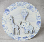 Διακόσμηση βαλίτσας με τρισδιάστατη (3D) ξύλινη εκτύπωση σκηνή safari Toile de Jouy Μπλε