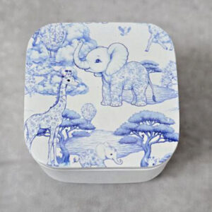 Κεραμική μπιζουτιέρα με εκτύπωση ζωάκια σαφάρι μπλε Toile de Jouy