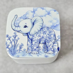 Κεραμική μπιζουτιέρα με εκτύπωση ελεφαντάκι μπλε Toile de Jouy