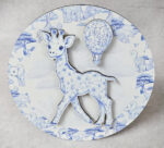 Διακόσμηση βαλίτσας με τρισδιάστατη (3D) ξύλινη εκτύπωση καμηλοπάρδαλη cute Toile de Jouy Μπλε