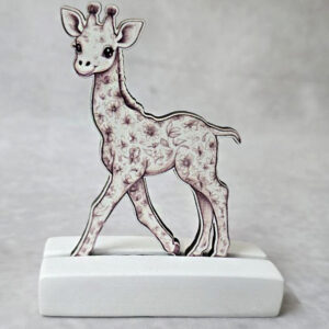 Μπομπονιέρα με Κεραμική βάση κιτ-κατ, με ξύλινο εκτυπωμένο καμηλοπάρδαλη cute, καφέ, Toile de Jouy ύφος