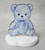 Μπομπονιέρα βραχάκι, με ξύλινο εκτυπωμένο αρκουδάκι μπλε, Toile de Jouy ύφος