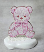 Μπομπονιέρα βραχάκι, με ξύλινο εκτυπωμένο αρκουδάκι ροζ, Toile de Jouy ύφος