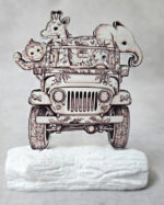 Μπομπονιέρα με Κεραμικό κορμό, με ξύλινο εκτυπωμένο jeep σαφάρι, καφέ, Toile de Jouy ύφος