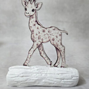 Μπομπονιέρα με Κεραμικό κορμό, με ξύλινο εκτυπωμένο καμηλοπάρδαλη cute, καφέ, Toile de Jouy ύφος