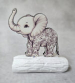 Μπομπονιέρα με Κεραμικό κορμό, με ξύλινο εκτυπωμένο ελεφαντάκι καφέ, Toile de Jouy ύφος