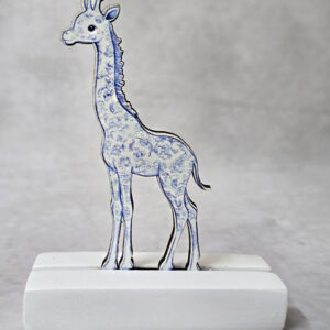 Μπομπονιέρα με Κεραμική βάση κιτ-κατ, με ξύλινο εκτυπωμένο καμηλοπάρδαλη ψηλή, μπλε, Toile de Jouy ύφος