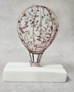 Μπομπονιέρα με Κεραμική βάση κιτ-κατ, με ξύλινο εκτυπωμένο αερόστατο, καφέ, Toile de Jouy ύφος