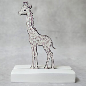 Μπομπονιέρα με Κεραμική βάση κιτ-κατ, με ξύλινο εκτυπωμένο καμηλοπάρδαλη ψηλή, καφέ, Toile de Jouy ύφος