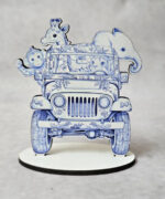 Ξύλινη Μπομπονιέρα με Βάση – Jeep Safari σε Μπλε Στυλ Toile de Jouy