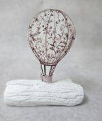 Μπομπονιέρα με Κεραμικό κορμό, με ξύλινο εκτυπωμένο αερόστατο, καφέ, Toile de Jouy ύφος