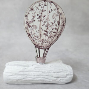 Μπομπονιέρα με Κεραμικό κορμό, με ξύλινο εκτυπωμένο αερόστατο, καφέ, Toile de Jouy ύφος