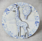 Διακόσμηση βαλίτσας με τρισδιάστατη (3D) ξύλινη εκτύπωση καμηλοπάρδαλη ψηλή Toile de Jouy Μπλε