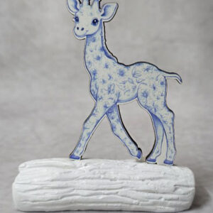 Μπομπονιέρα με Κεραμικό κορμό, με ξύλινο εκτυπωμένο καμηλοπάρδαλη cute, μπλε, Toile de Jouy ύφος