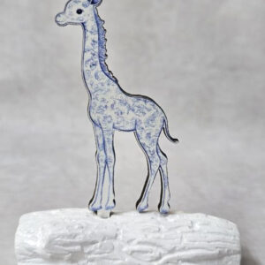 Μπομπονιέρα με Κεραμικό κορμό, με ξύλινο εκτυπωμένο καμηλοπάρδαλη ψηλή, μπλε, Toile de Jouy ύφος