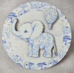 Διακόσμηση βαλίτσας με τρισδιάστατη (3D) ξύλινη εκτύπωση ελέφαντα Toile de Jouy Μπλε